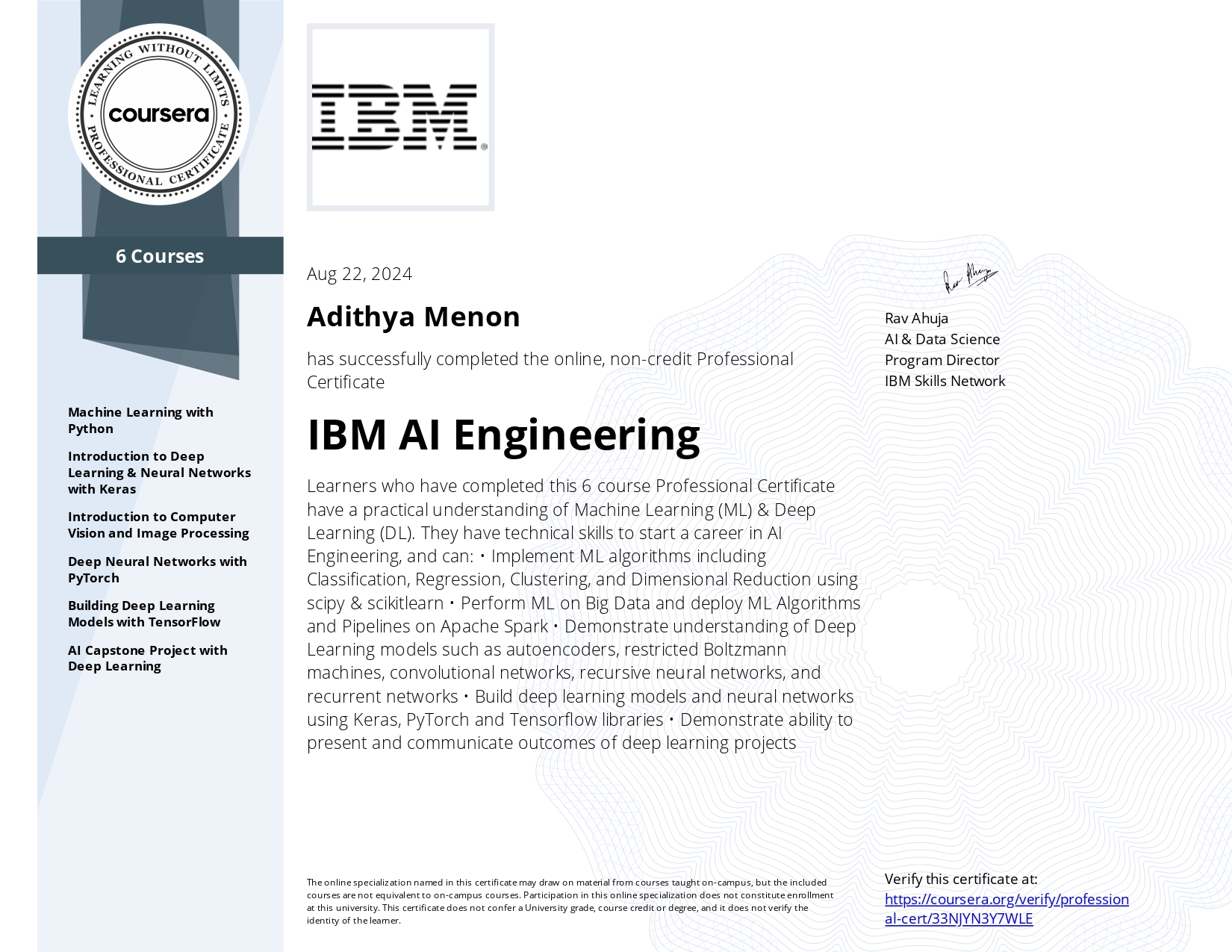 IBM AI Certificate